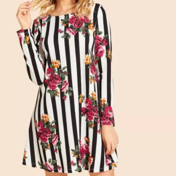 Dresses & Skirts - *1 M LEFT!* Stripes and Floral Long Sleeve Dress
